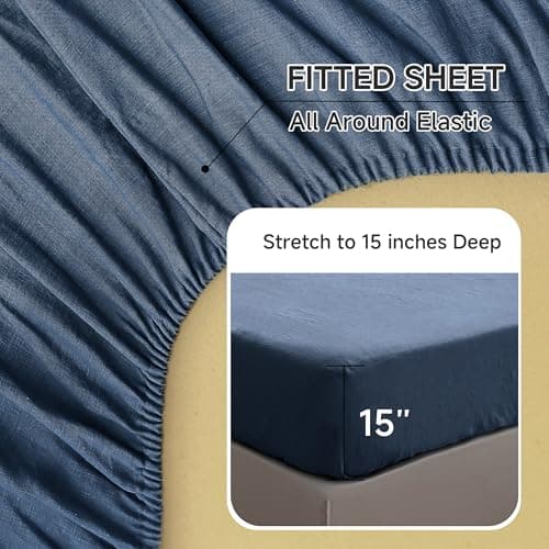 Simple Opulence 100% Linen Queen Bed Sheets, Classic Blue, 4-Piece Set