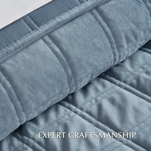 EVERGRACE King Size Ultra Soft Velvet Quilt with 2 Shams, Blue Linen, 108"x96"