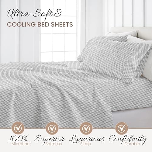Oeko-TEX Certified Polaris Gray Double-Brushed Microfiber Queen Sheet Set - 4-Piece, Easy Care