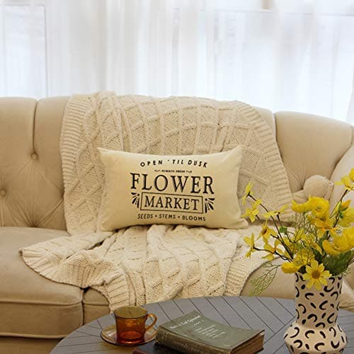 Farmhouse Flower Market Quotes Decorative Cotton Linen Pillow Covers