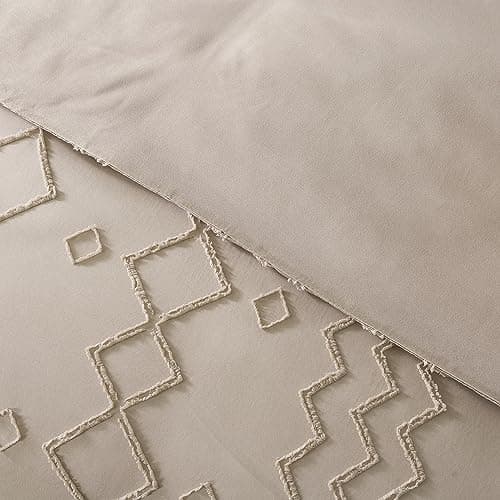 Andency Queen Boho Tufted Comforter Set, Khaki (90x90In Comforter & 2 Pillowcases)
