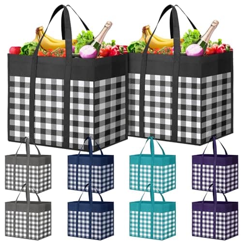 WISELIFE Eco-Friendly Large Foldable Grocery Bags 10 Pack Grey & Black