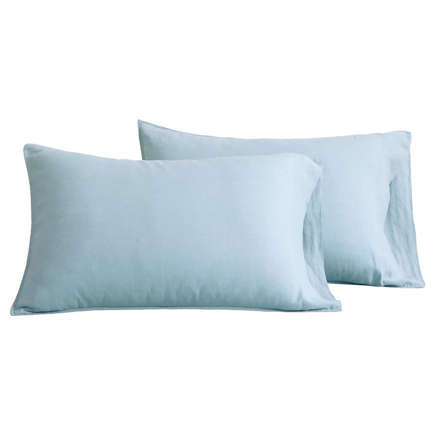 100% Linen Pillowcases Set of 2, Aqua Blue, Standard Queen Size