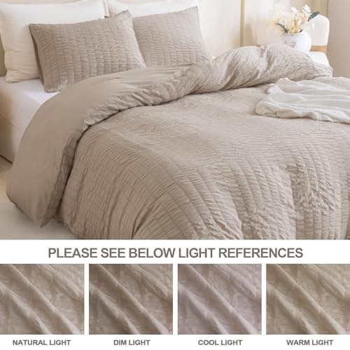 Litanika Queen Khaki Seersucker Comforter Set (90x90In Comforter & 2 Pillowcases)