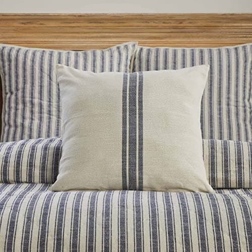 Market Place Blue Grain Sack Stripe Pillow Cover 20 x 20