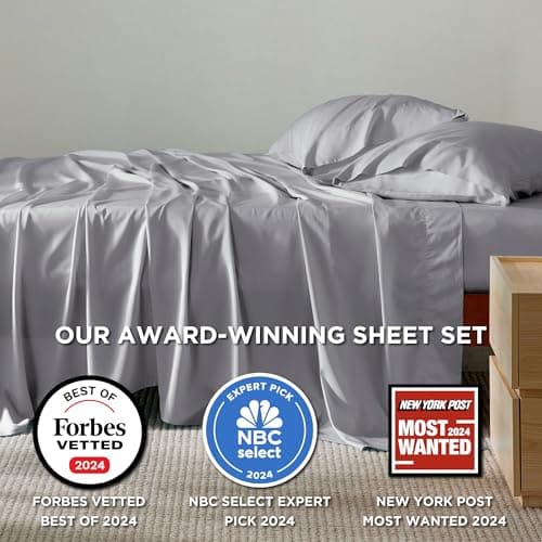 Bedsure King Size Cooling Sheets, Rayon from Bamboo, Deep Pocket 16", Silver Grey