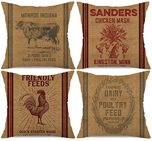 Vintage Farmhouse Animal Pillow Covers Set of 4 F063-18