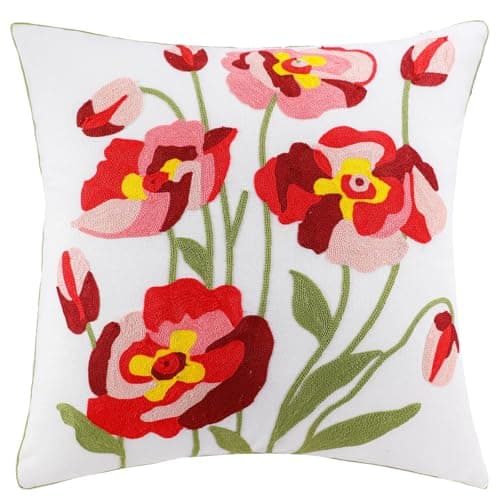 Floral Embroidered 18x18 Magnolia Throw Pillow Covers