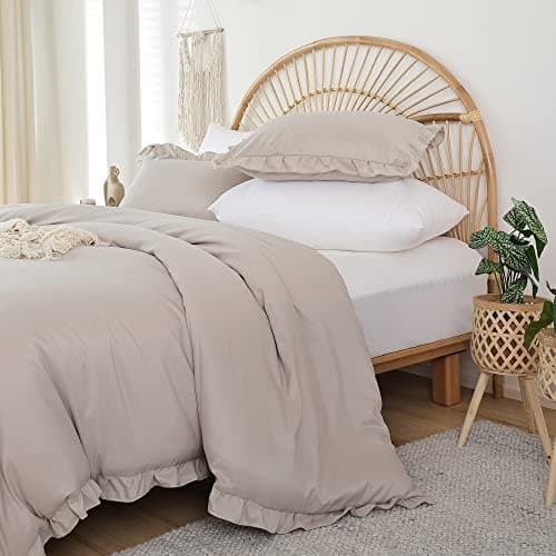 JANZAA Queen Oatmeal Comforter Set & Pillowcases - Soft Fluffy, All Season