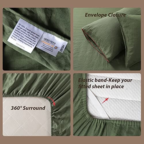 XZ XIFA Green Linen Queen Sheets - Organic Linen for Hot Sleepers - Queen Set (1 Flat, 1 Fitted, 2 Pillowcases)  
XZ XIFA Green Linen Queen Sheets - Breathable and Cooling for Hot Sleepers - Queen Set (1 Flat, 1 Fitted, 2 Pillowcases)  
XZ XIFA Green