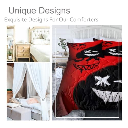 BlessLiving Black Red Mouth Comforter Set Queen Size for Boys & Girls