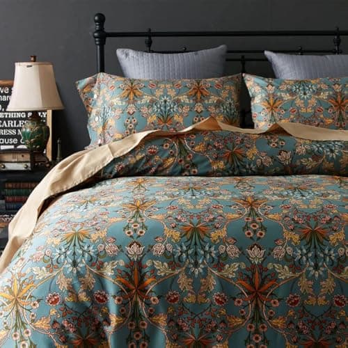 Ikawaapurry Queen Size Farmhouse Boho Comforter Set with Flowers Plants 3 Pcs Comforter 2 Pillow Shams
