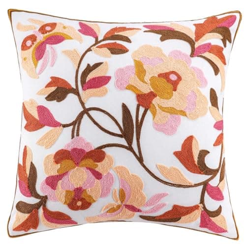 Floral Embroidered 18x18 Magnolia Throw Pillow Covers