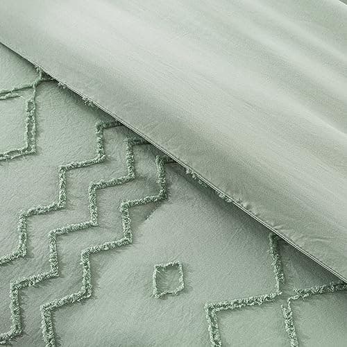 Andency Queen Boho Tufted Comforter Set, Khaki (90x90In Comforter & 2 Pillowcases)