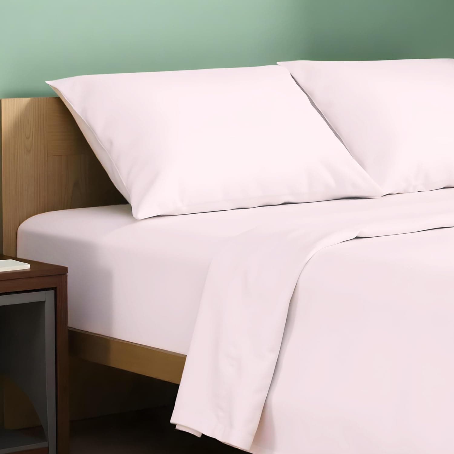 TEXAS LINEN CO. 100% Organic Cotton Percale Sheets - Full Size, Blush, 16" Pocket