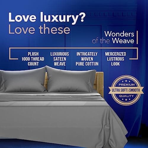 TEXAS LINEN CO. 1000 Thread Count Egyptian Cotton Queen Sheet Set - Dark Grey