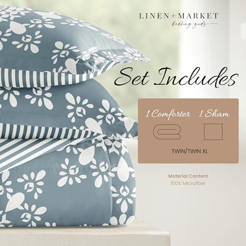 Linen Market Reversible Twin Comforter Set - Soft & Lightweight Down Alternative