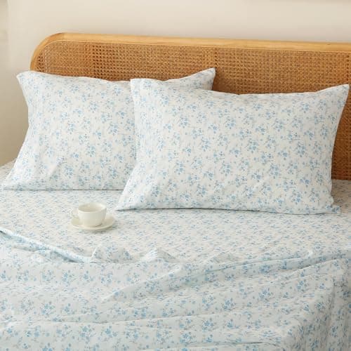 HYPREST Leaf Floral Deep Pocket Bed Sheets, 1800 Thread Count, Oeko-Tex Certified