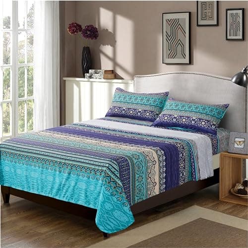 Boho Styled Queen Size Bedding Set 4PCS Ethnic Pattern Sheets