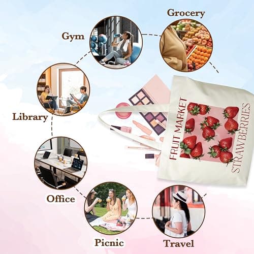 Strawberries Canvas Tote Bag for Women, Gifts for Friends & Family
