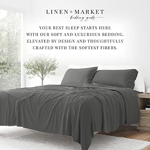 Twin Size Gray Linen Bed Sheets - Soft and Cooling for Better Sleep - Deep Pocket Fits 16 Thick Beds - 3 Piece Set