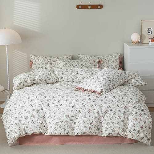VM VOGUEMARKET Gold Green Flower Percale cotton Duvet Cover with Zipper Closure