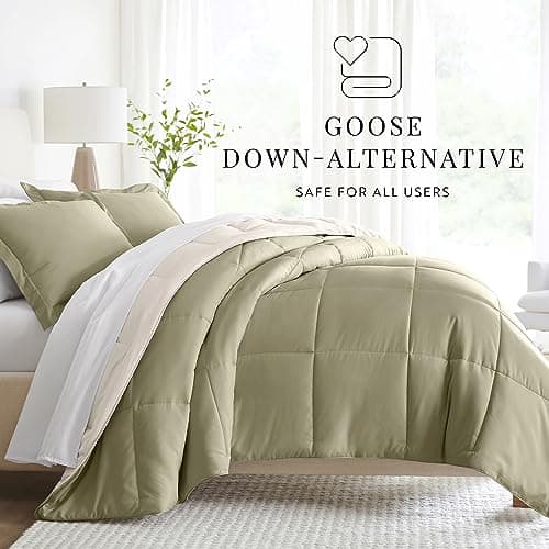 Reversible Queen Comforter Set - Soft and Lightweight Down Alternative - Includes Comforter and 2 Pillow Shams