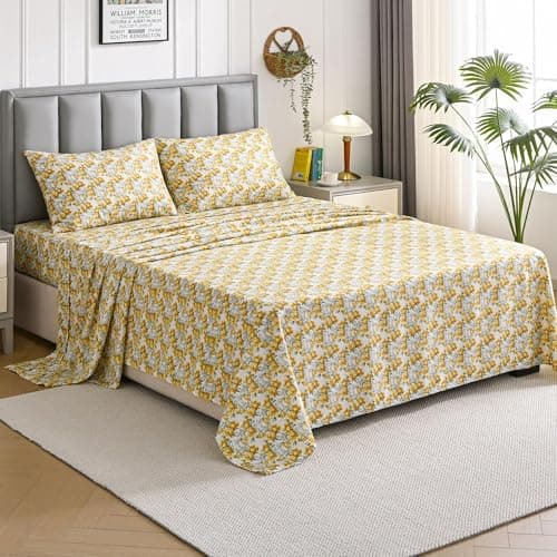 Soft Microfiber Floral Sheet Set - Yellow & Green Flowers, 4-Piece Summer Cooling Bedding