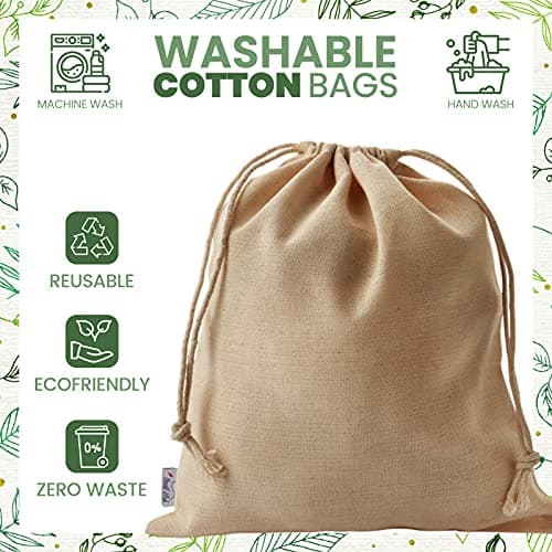5 Pcs Large Organic Cotton Produce Bags for Organizing, Shopping, Storage, Grocery, Dust Cover, and Gift