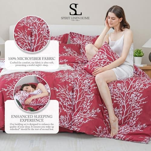 Spirit Linen 6pcs Queen Comforter Set - Cozy Microfiber with Foliage (Grey)