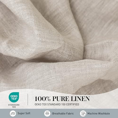 100% Washed Linen Sheet Set - King Size - Natural France Flax - 4 Piece Breathable Ultra Soft Farmhouse Bedding - Embroidery Linen