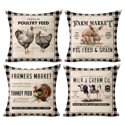 Vintage Farmhouse Animal Pillow Covers Set of 4 F063-18