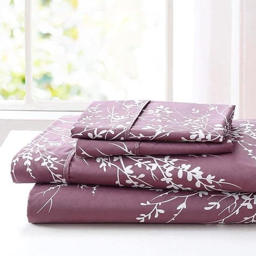 Spirit Linen Queen Size Bed Sheets - Pure Microfiber Polyester (Foliage Grey/White)