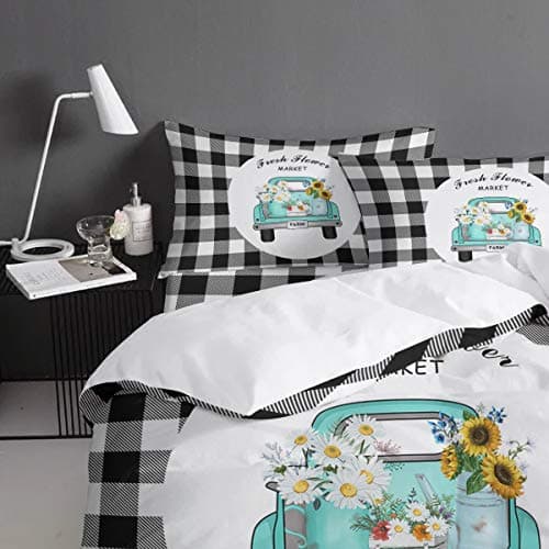 Flower Market Retro Truck Daisies Full Duvet Cover Set