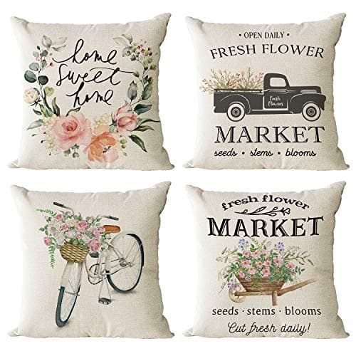 YeeJu Farmhouse Floral 12x12inch Outdoor Throw Pillow Covers