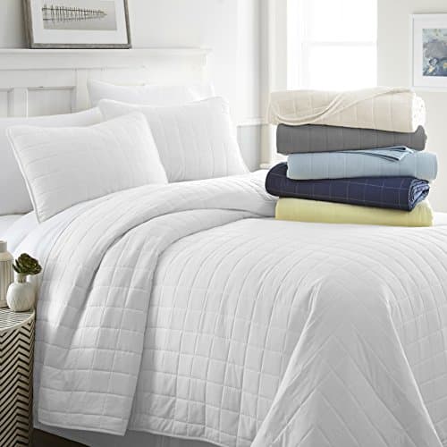 Square Stitch Linen Market Microfiber Quilt Cover Full/Queen White - Ultra Soft