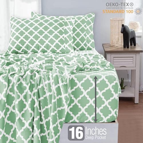 LDC Quatrefoil 4-Piece Soft Microfiber Bedding - Sage