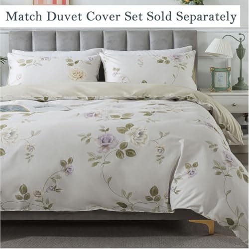 Queen Percale Cotton Sheets Set, Luxury Vintage Roses Floral, Deep Pocket Fitted, Super Soft & Breathable, 4pcs
