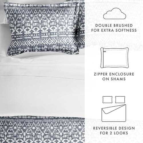 King Size Linen Duvet Cover Set - Navy Blue Color with 2 Pillow Shams