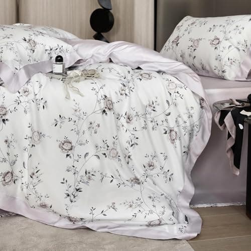 VM VOGUEMARKET Gold Green Flower Percale cotton Duvet Cover with Zipper Closure