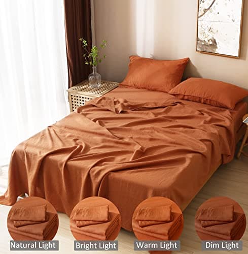 French Linen Sheet Set Full Size Natural Flax Stone Washed 4 Pieces Bedding Soft Luxurious Sheets Set