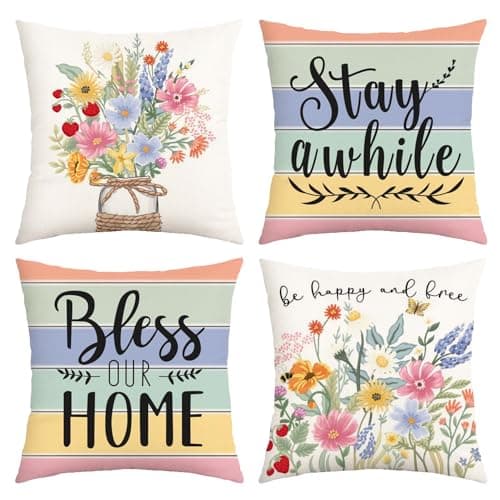 Spring Pillow Covers 18x18 Inch Set of 4 for Spring Home Décor