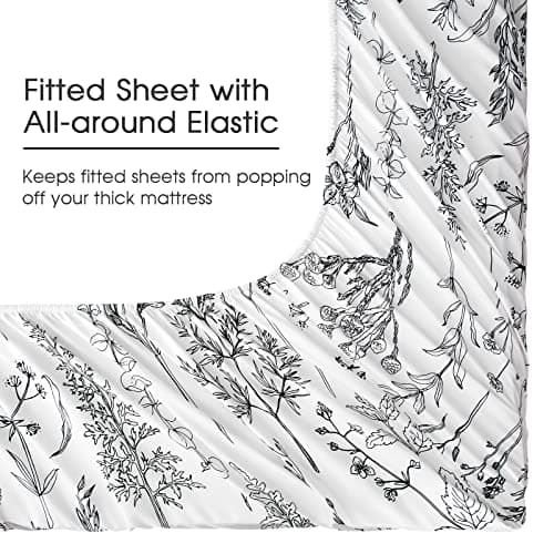 HYPREST Leaf Floral Deep Pocket Bed Sheets, 1800 Thread Count, Oeko-Tex Certified