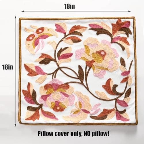 Floral Embroidered 18x18 Magnolia Throw Pillow Covers