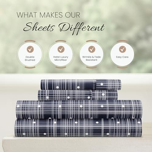 Ultra-Soft & Cooling Navy Polka Full Bed Sheet Set - Deep Pocket Fits 16 Mattress
