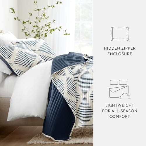 Modern Diamond Navy Linen Quilt Coverlet Set - Ultra Soft Microfiber