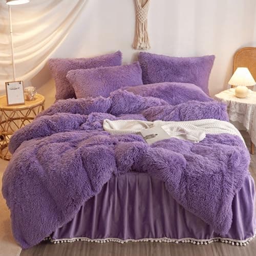 Fluffy White Duvet Cover Set for Twin Bed, 2 Pieces (1 Faux Fur Duvet Cover + 1 Plush Pillow Cases)