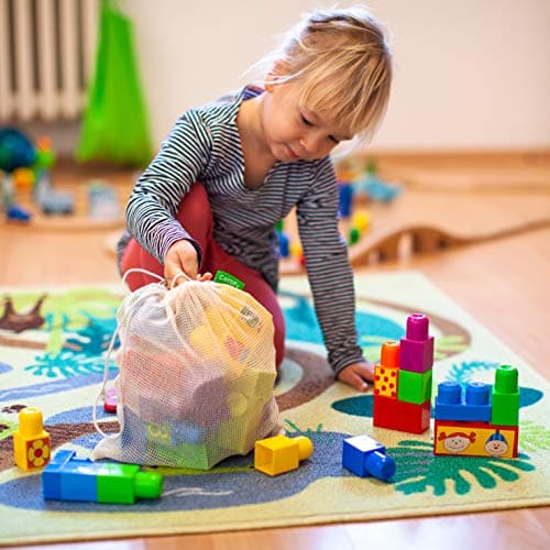 Reusable Organic Cotton Mesh Produce Bags, 12+1 Double-Stitched, Tare Weigh, 4 Sizes