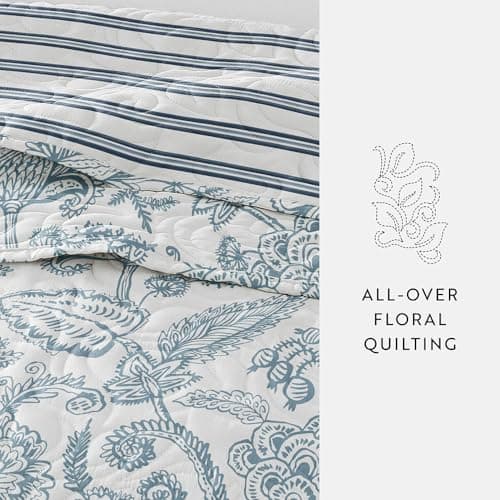 King Jacobean Duskblue Linen Market Quilts