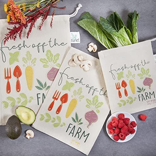 DII Farmer's Market Fresh Veggie Print 3-PieceReusable Kitchen Produce Bag Set